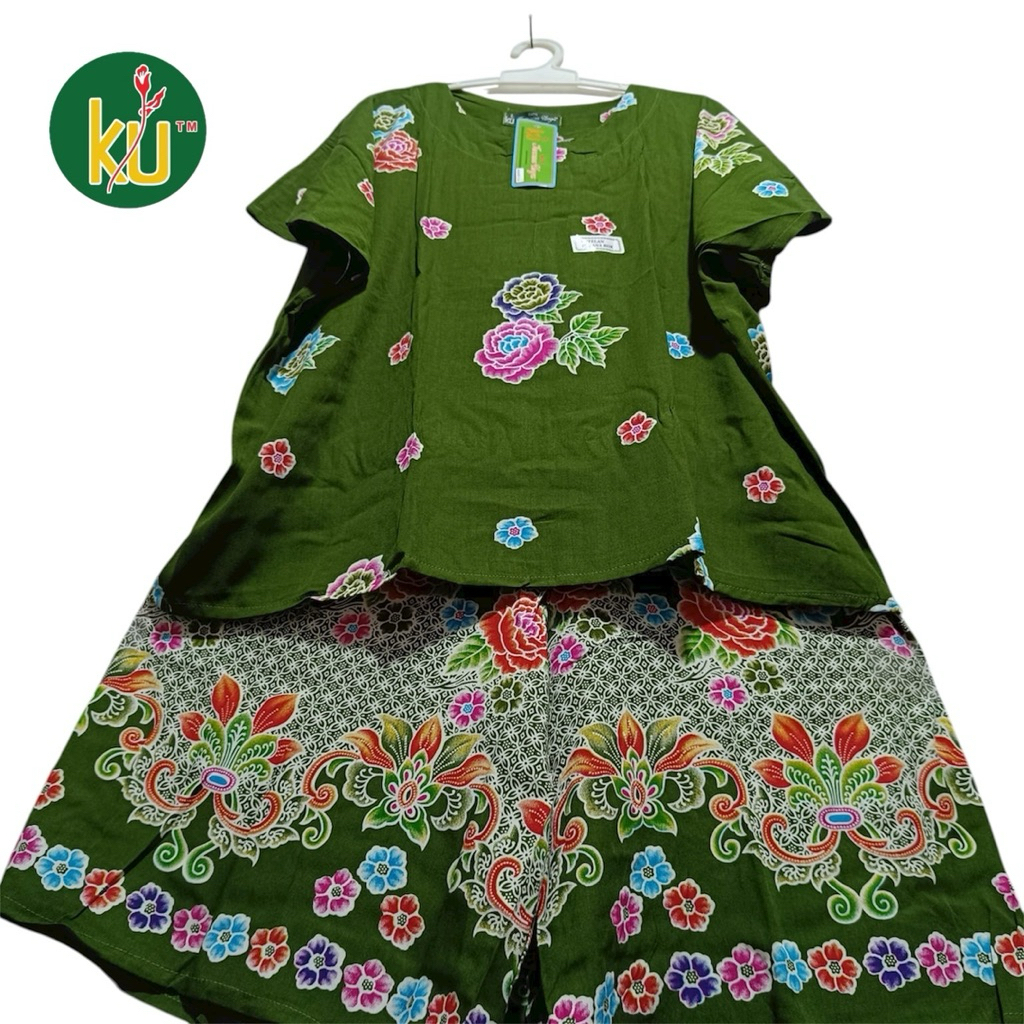 Batik Kencana Ungu Babydoll Jumbo Setelan Celana Kulot LD.135 Label Hijau / Piyama Baju Tidur Santai