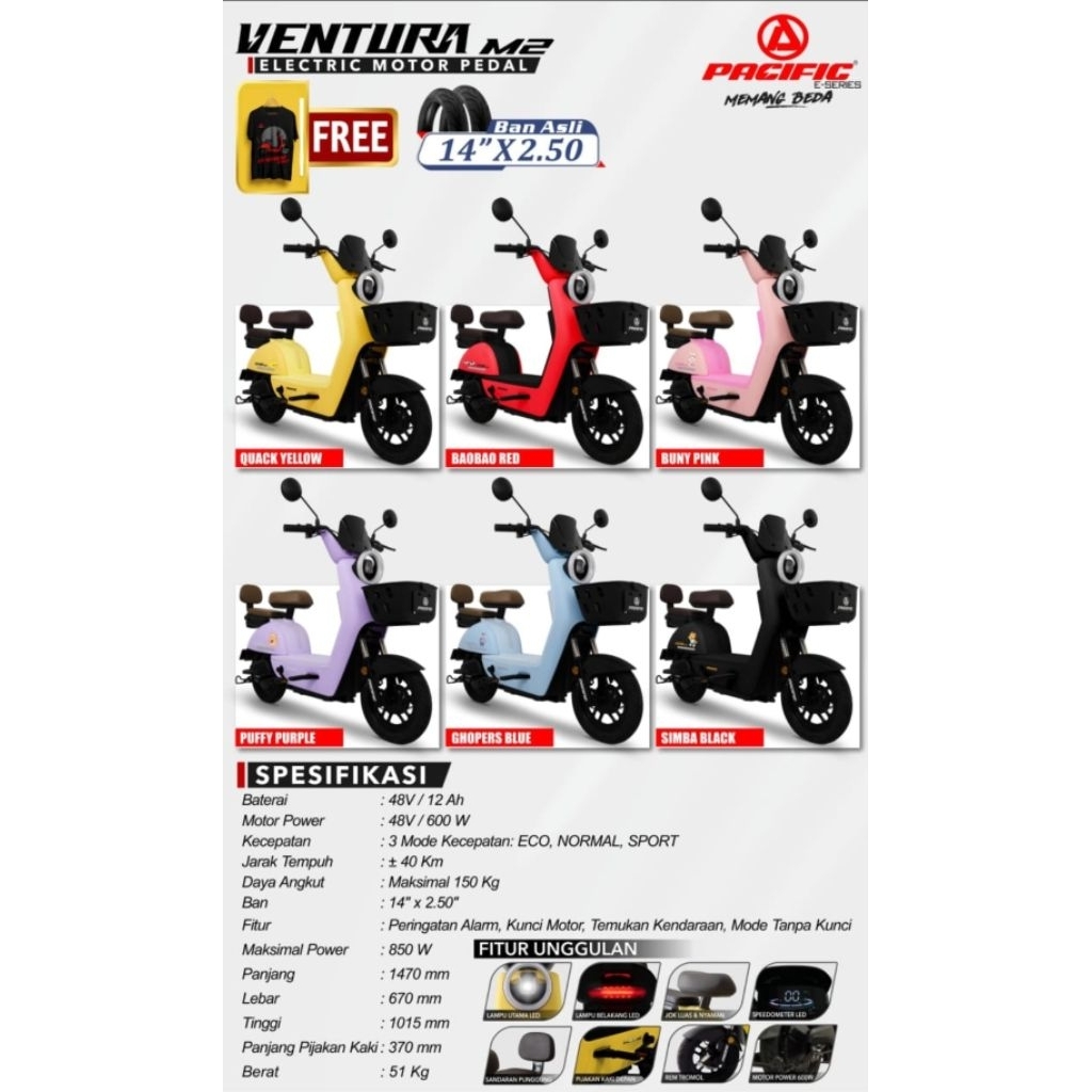 Sepeda Listrik Pacific Ventura R1, Ventura M2, Ventura M3, Ventura M4 Terbaru Termurah Original Berg