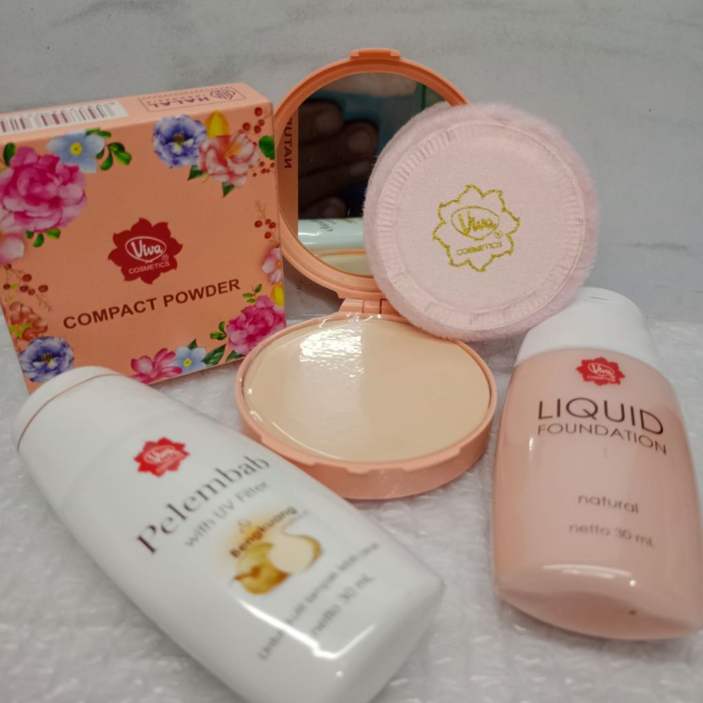 Paket Viva 3in1 Viva  Compact Powder | Foundation Natural | Pelembab Bengkoang