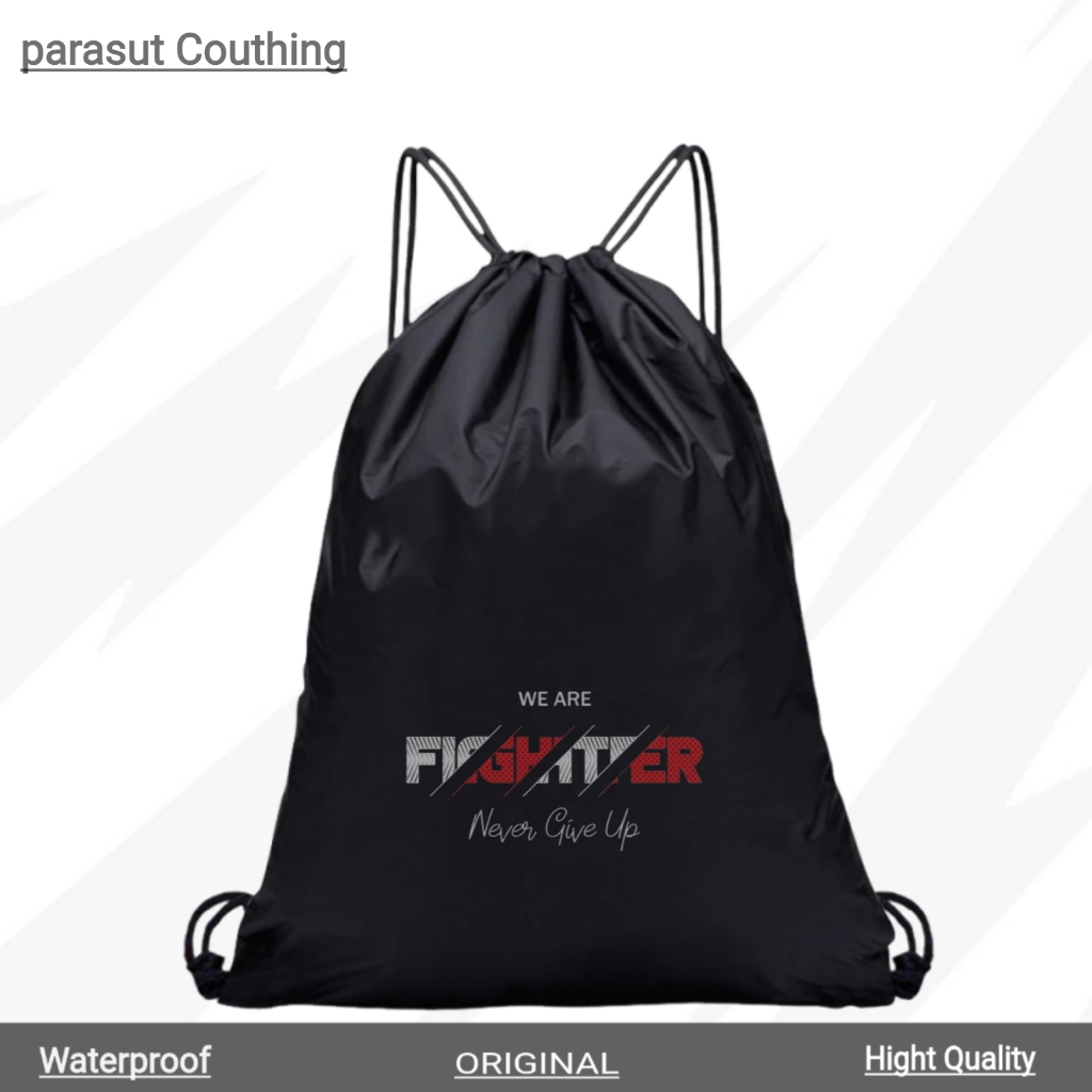 NIGHTRAID - Tas Serut Pria Wanita Unisex Model Polos Hitam Original Tas Futsal Waterproof