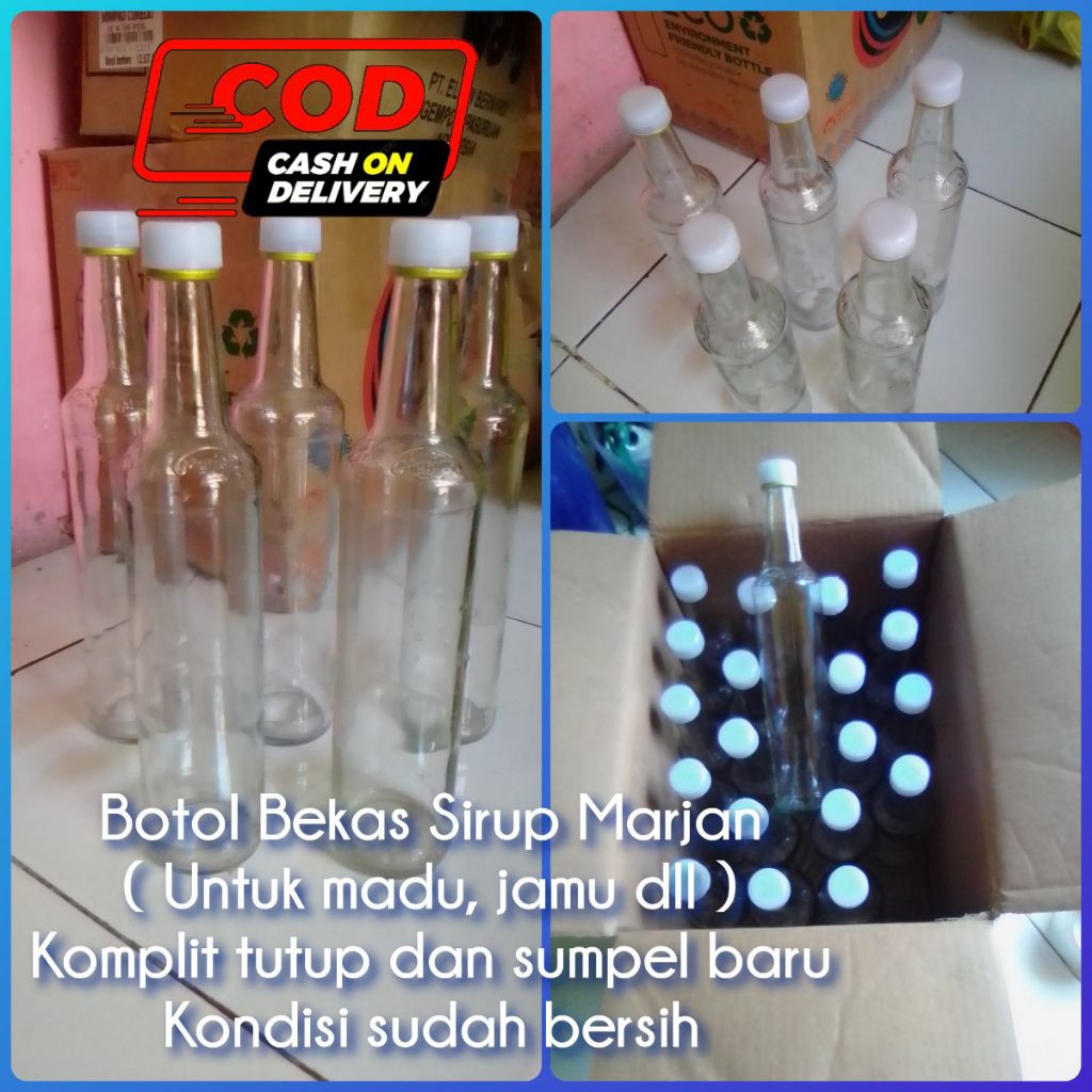 Botol Kaca Bekas Marjan 460 ml Ada Tutup Sudah Bersih