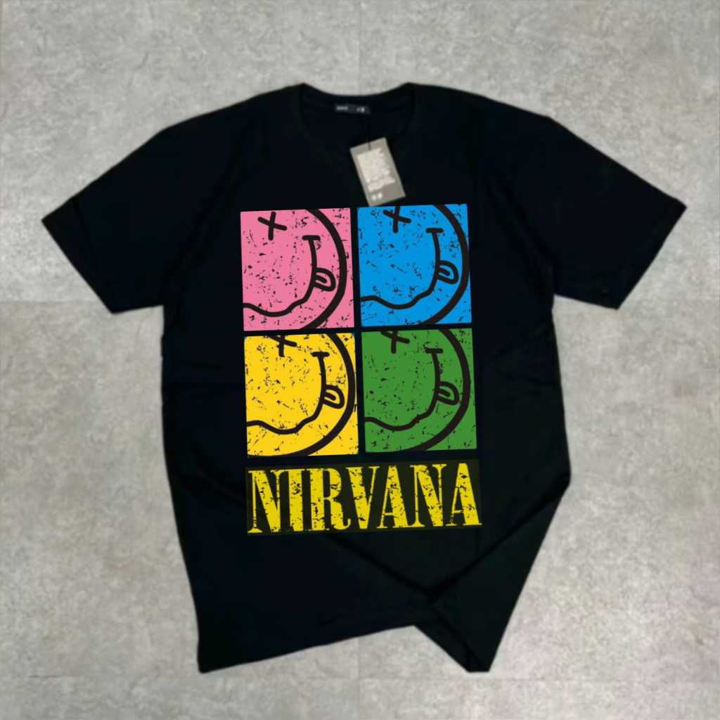 Kaos Nirvana Vintage 100% Katun Combad 24s | Kaos Band Nirvana | Baju Nirvana | Kaos Band Metal | Ka