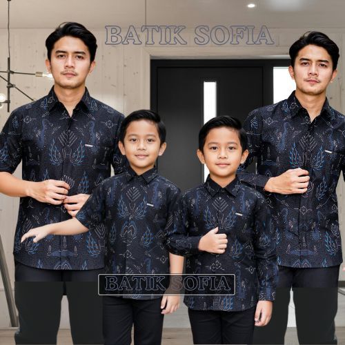 Batik Couple Ayah dan Anak Laki-laki Lengan Panjang dan Hem Pendek Batik Sofia Kemeja Batik Keluarga