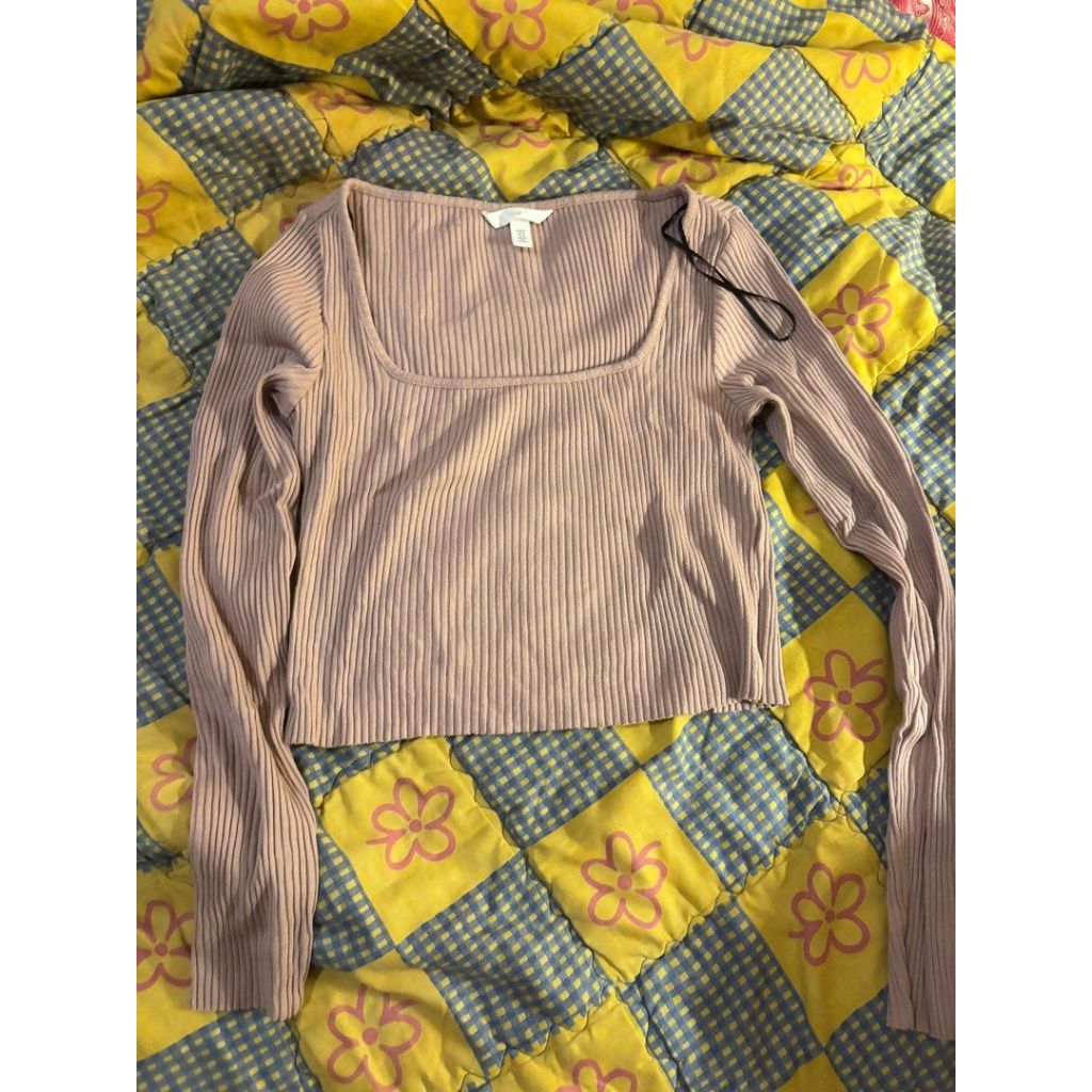 Hm Square Knit Jersey Crop Top - Soft Pink