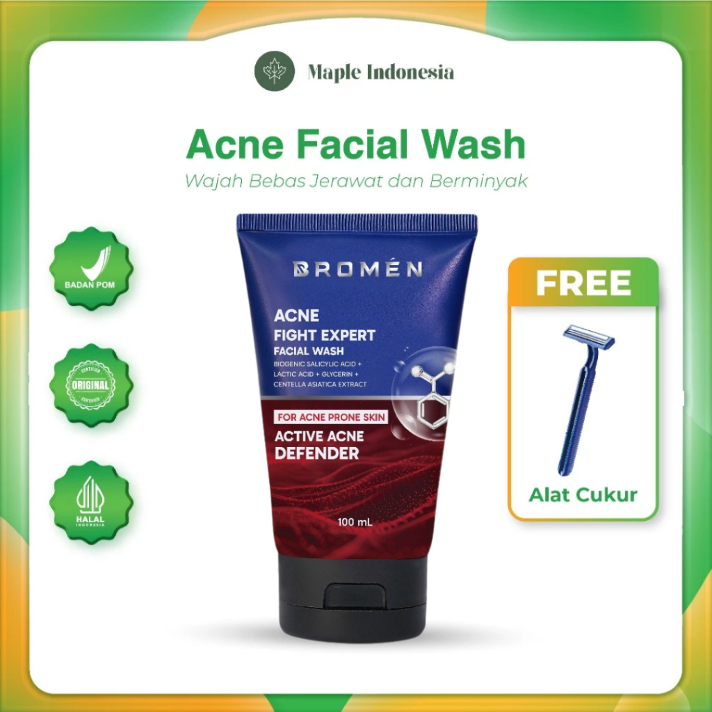 BROMEN Acne Fight Facial Wash - Sabun Cuci Muka Pria Ampuh Atasi Jerawat & Bekas Jerawat - acial Was