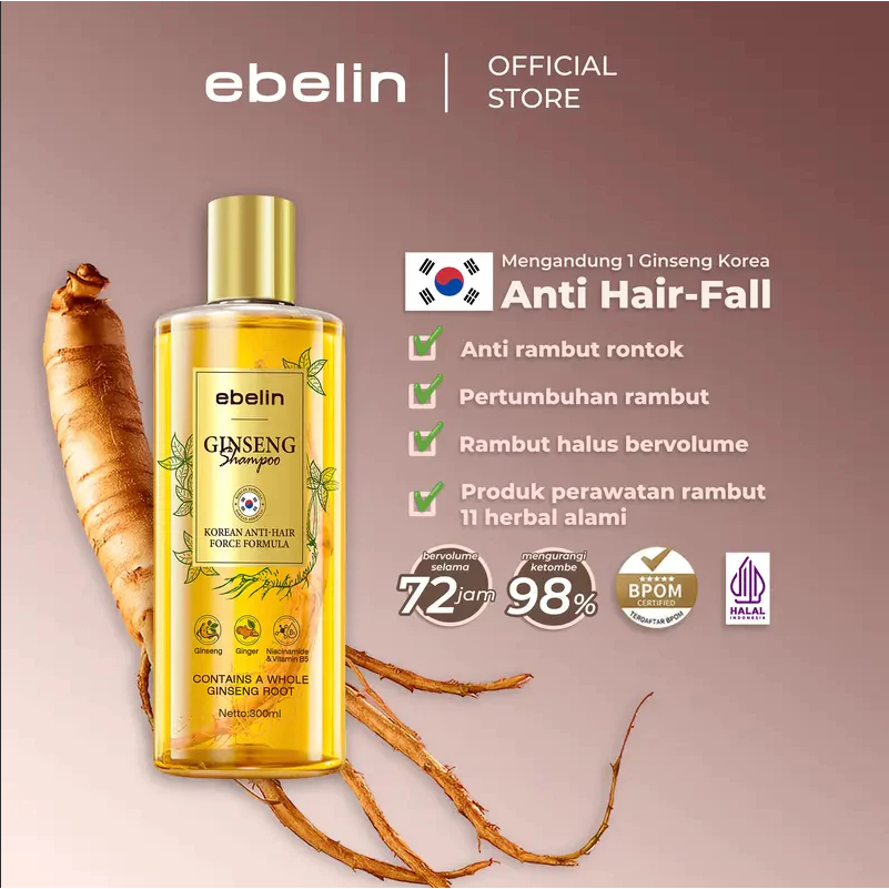 Ebelin - 100%Ginseng  Impor Korea - Ginseng Shampoo Anti Hair Fall& Oil Control Shampoo | Formula tu