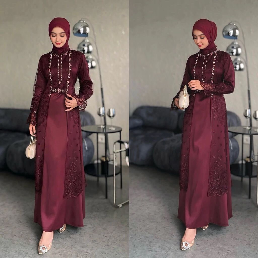 KINAN DRESS INNER + OUTER BRUKAT TILLE PREMIUM SET GAMIS MAXI DRESS KONDANGAN