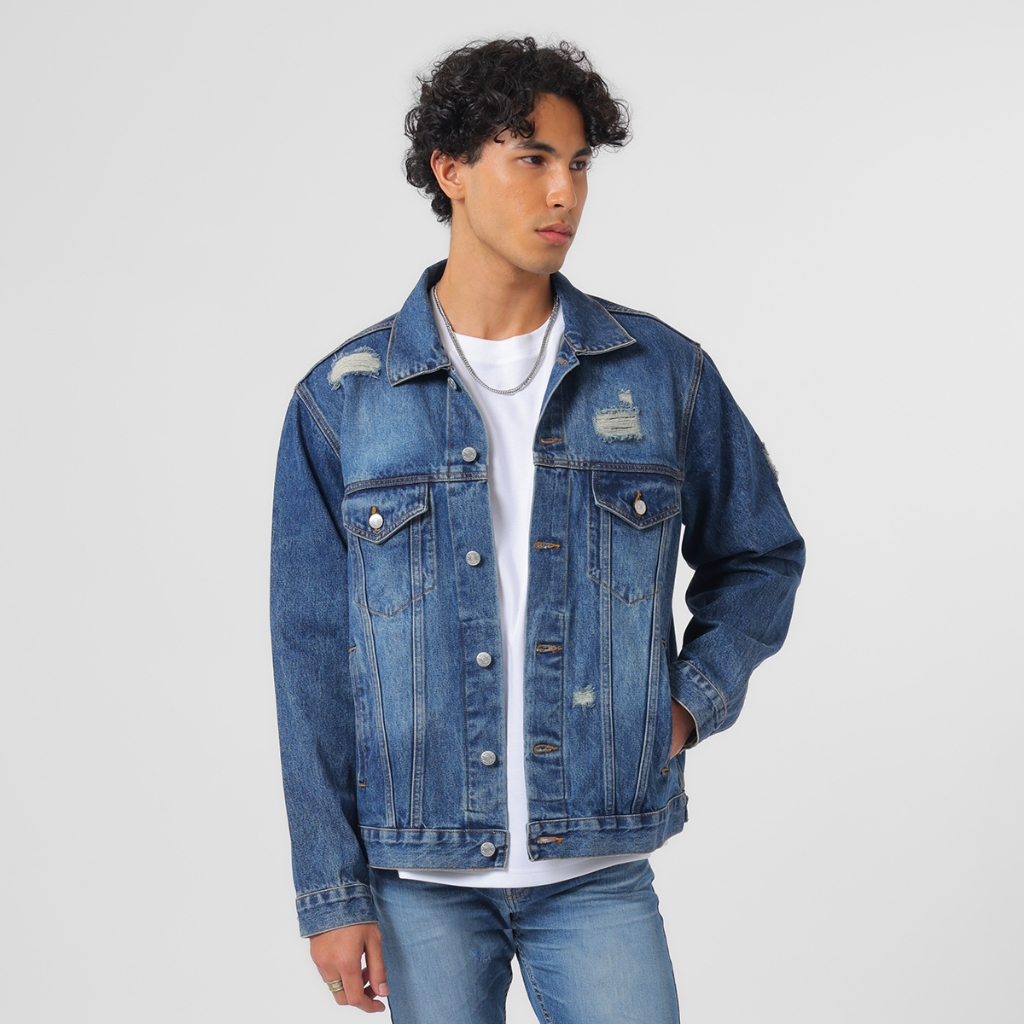 PROMO EDWIN JEANS - Jacket Denim Trucker Relaxed Fit Light Blue Distress