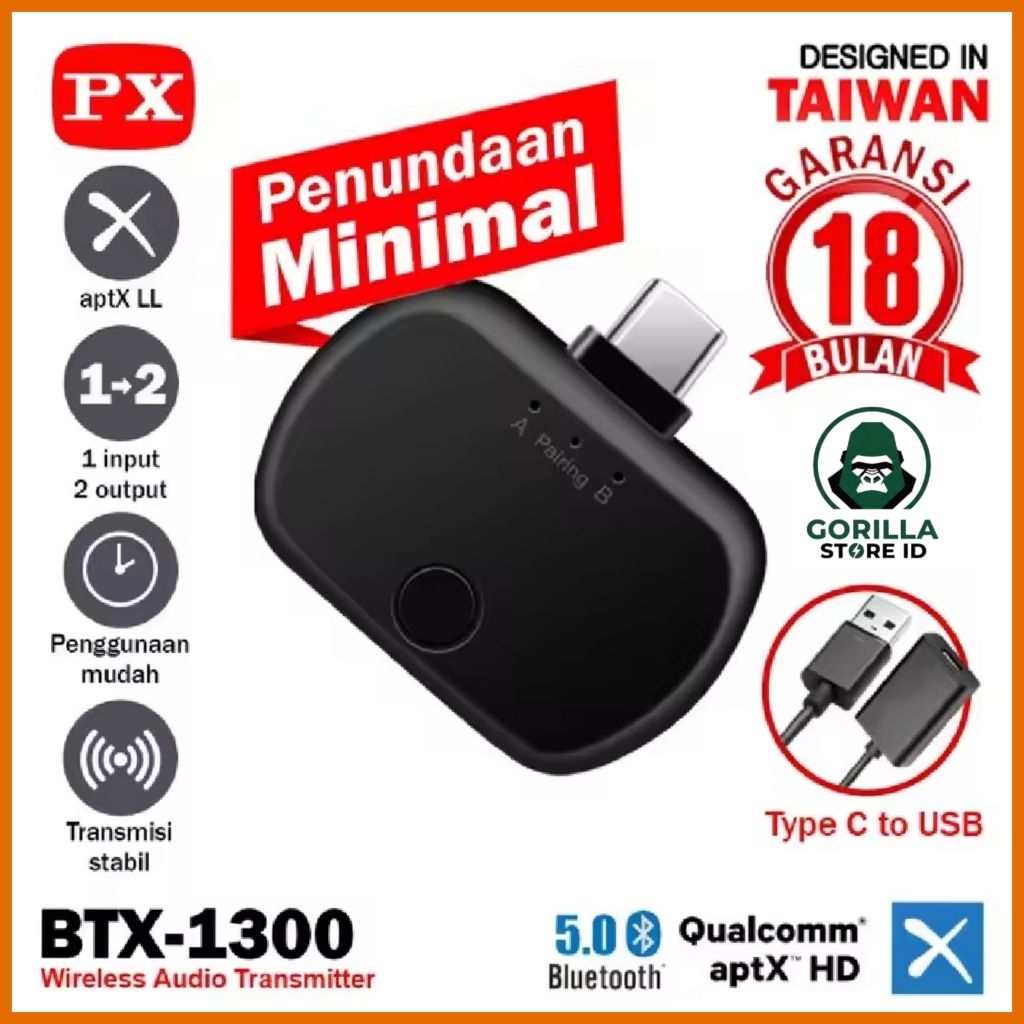 PX BTX-1300 Bluetooth Audio Transmitter USB Type C / BT 5.0 HD Stereo