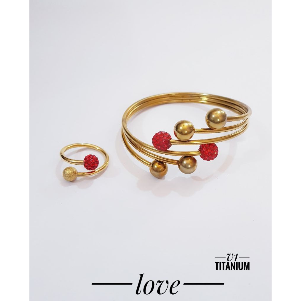 Set Titanium Gelang Cincin Boba Mata Merah Rt121