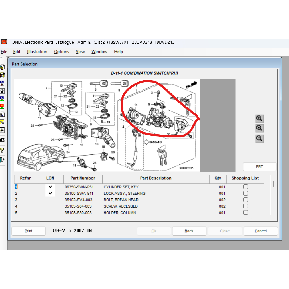 KUNCI KONTAK MATIC LOCK STEERING CRV GEN 3  2007 2008 2009 2010 2011 COMBINATION SWITCH