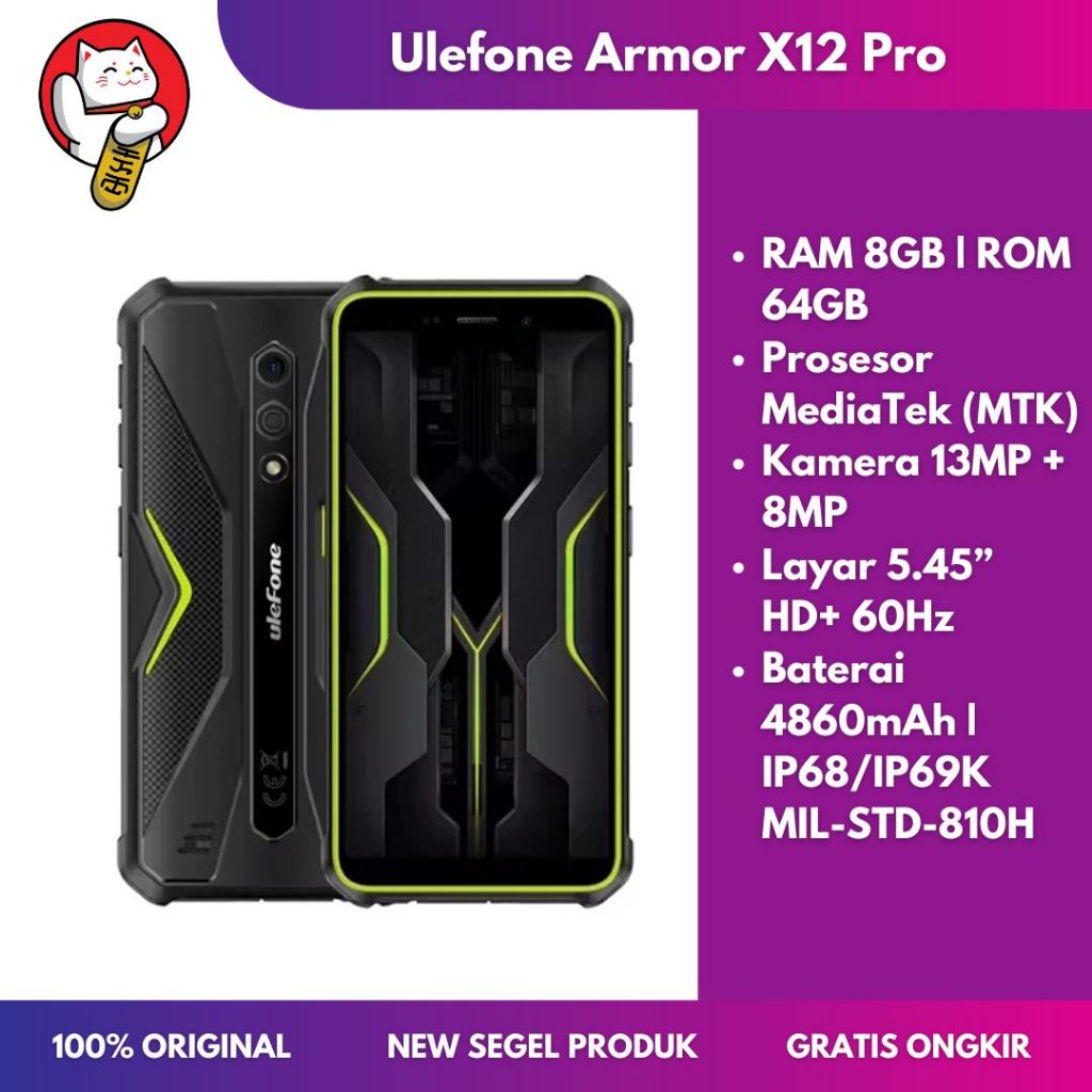 Ulefone Armor X12 Pro Rugged Smartphone Android 13 RAM 8GB ROM 64GB NFC 4G Baterai 4860mAh