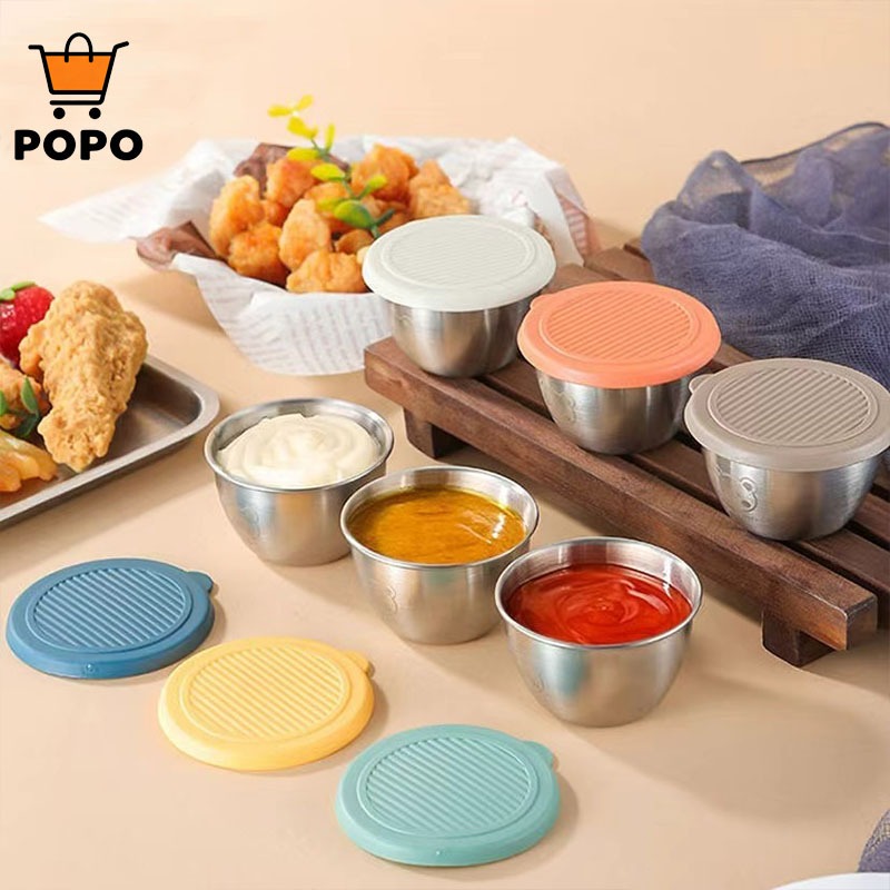 304 Anti Tumpah Dengan Tutup Serba Guna / Wadah Saos Anti Karat / Cup Wadah Sayur Serbaguna