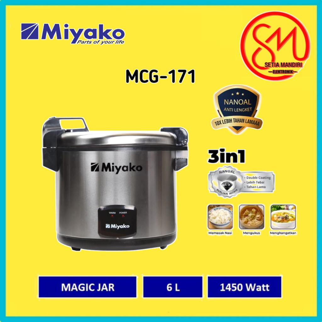 Miyako MCG 171 Penanak Nasi Serbaguna 6L 6 Liter (Masak), 16.7 Liter (Volume)