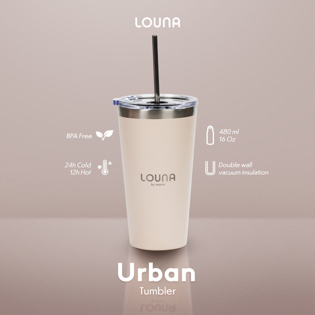 Louna LO802 Urban Tumbler 16oz Stainless Steel Travel Cup – Slide Lid & Straw