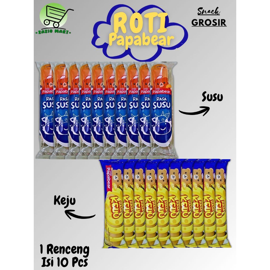 (Zazio Mart) ROTI PAPABEAR LEMBUT RASA SUSU & KEJU 20gr x 10 Pcs