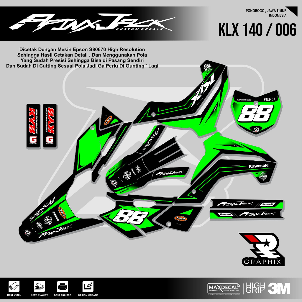 DECAL KLX 140 SUPER GLOSSY KODE 006  - DECAL STICKER KLX - STICKER KLX MURAH - DECAL KLX MURAH