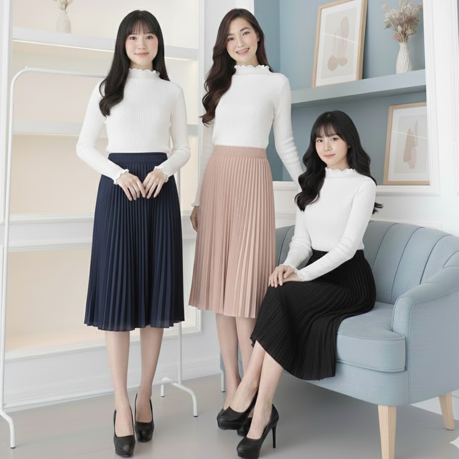 Rok Wanita kekinian Bawahan Wanita Plisket Premium Pendek Selutut / Rok Pendek / Rok korean style