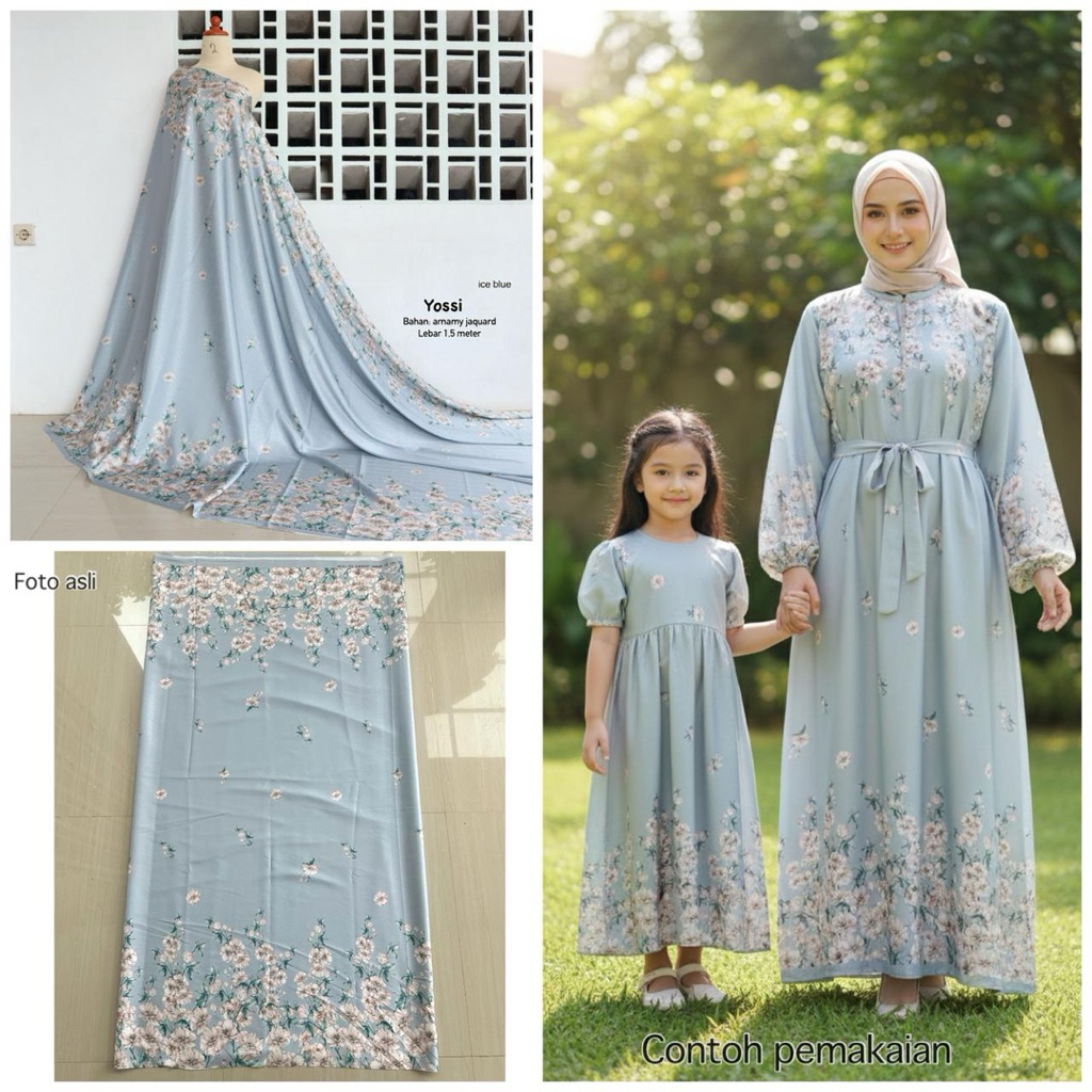 Kain jaguard silk bahan baju gamis wanita motif embos / kain gamis jaguard embos motif bunga pinggir