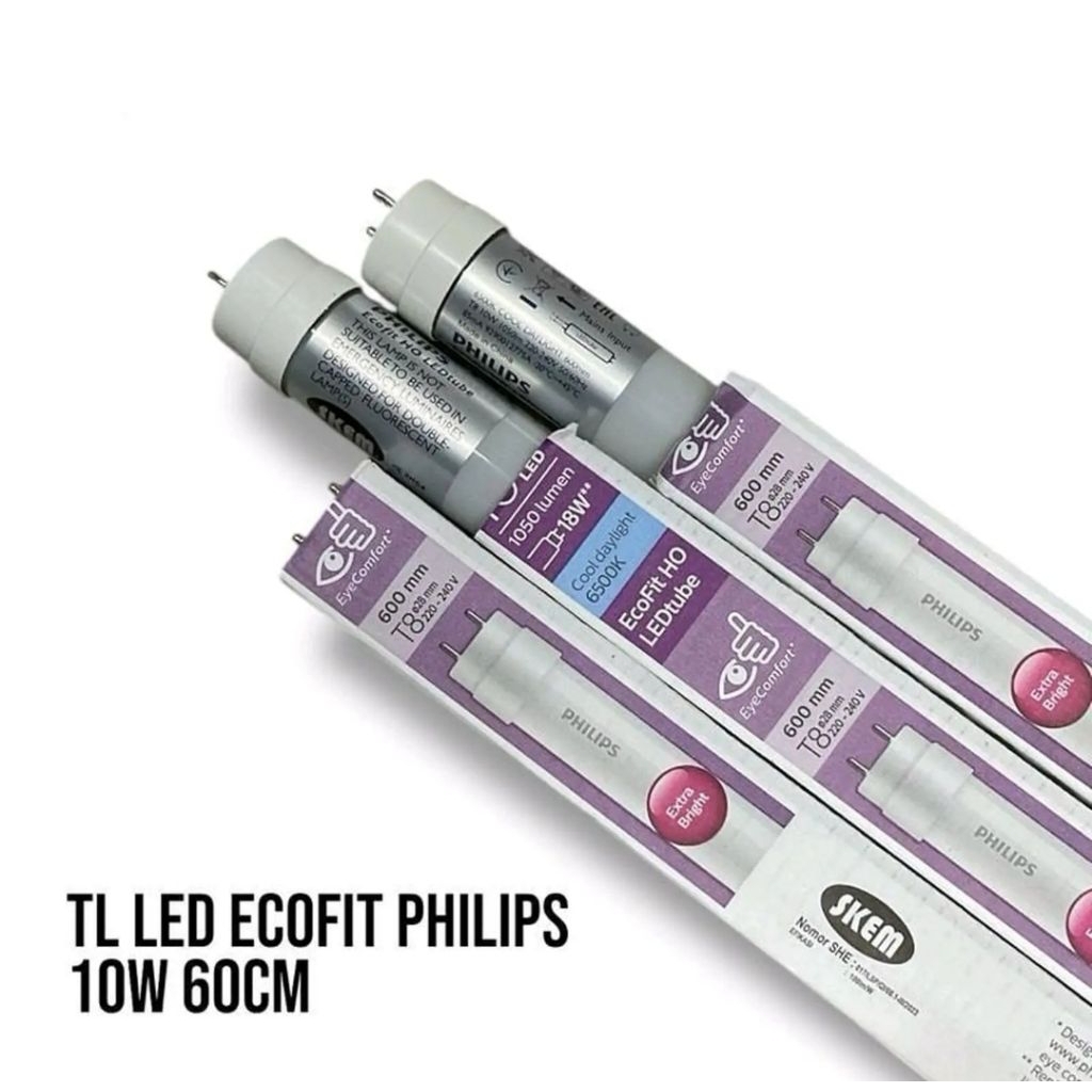Lampu tl t8 Led 10W Ecofit 765K Pengganti 8 Watt ( Stok 8W bisa dichat) Philips Putih
