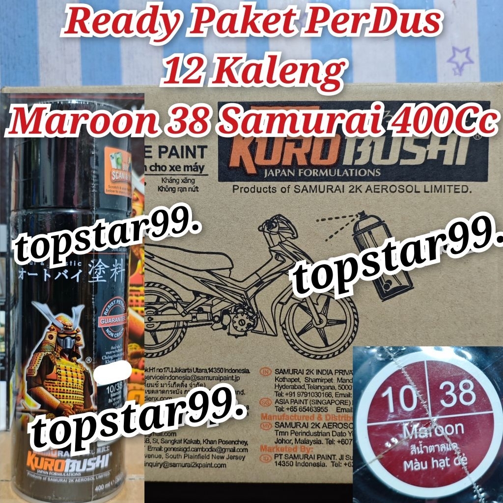 Pilok Pylox Cat Samurai Paket Perdus 12 Kaleng Merah Maroon 38 Marun 400ml Glossy Mengkilap Samuraip