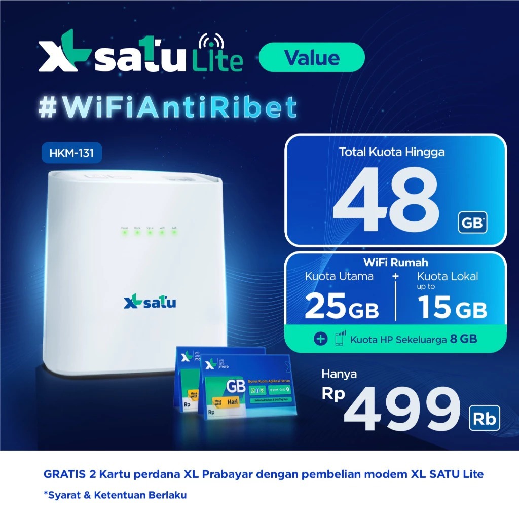 XL SATU Modem Home Router WiFi 4G Sim Card HKM 131 All Operator SATU LITE 48GB