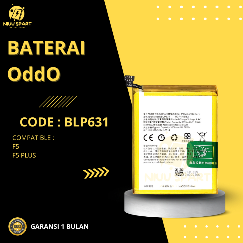 BATERAI BATTERY OPPO BLP631 F3 / F5 / F5 YOUTH / A73 / A77  DOUBLE [IC POWER] ORIGINAL