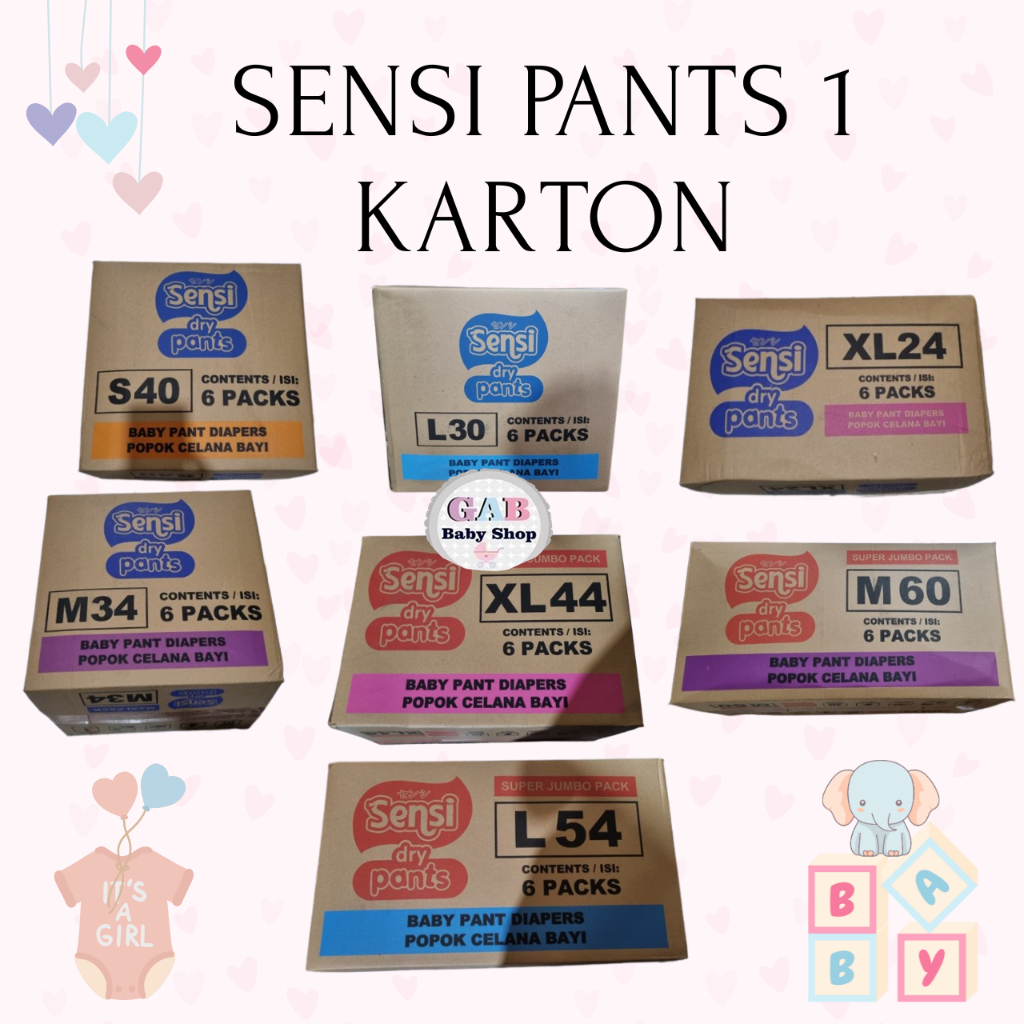 SENSI DRY PANTS 1 KARTON ISI 6 BALL POPOK CELANA BAYI | S40 | M34 | L30 | XL24 | M60 | L54 | XL44