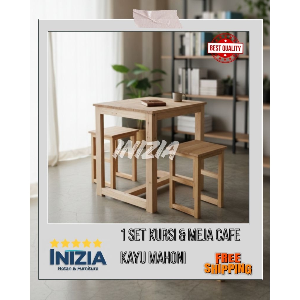 set Meja kayu / meja makan kayu / meja warung makan kayu mahoni