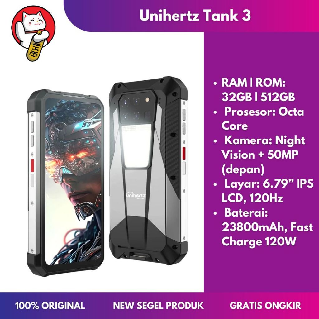 Unihertz Tank 3 5G Rugged Smartphone Baterai 23800mAh Fast Charge 120W Layar 6.79” 120Hz Night Visio