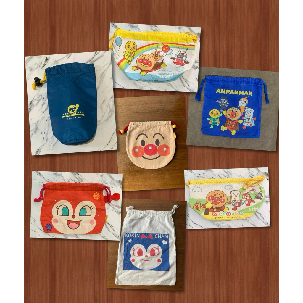 Vintage Anpanman pouch anpaman drawstring tas serut pouch makeup