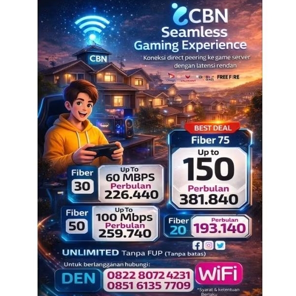 Pasang Cbn Internet Palembang 30 Mbps up to 60 Mbps