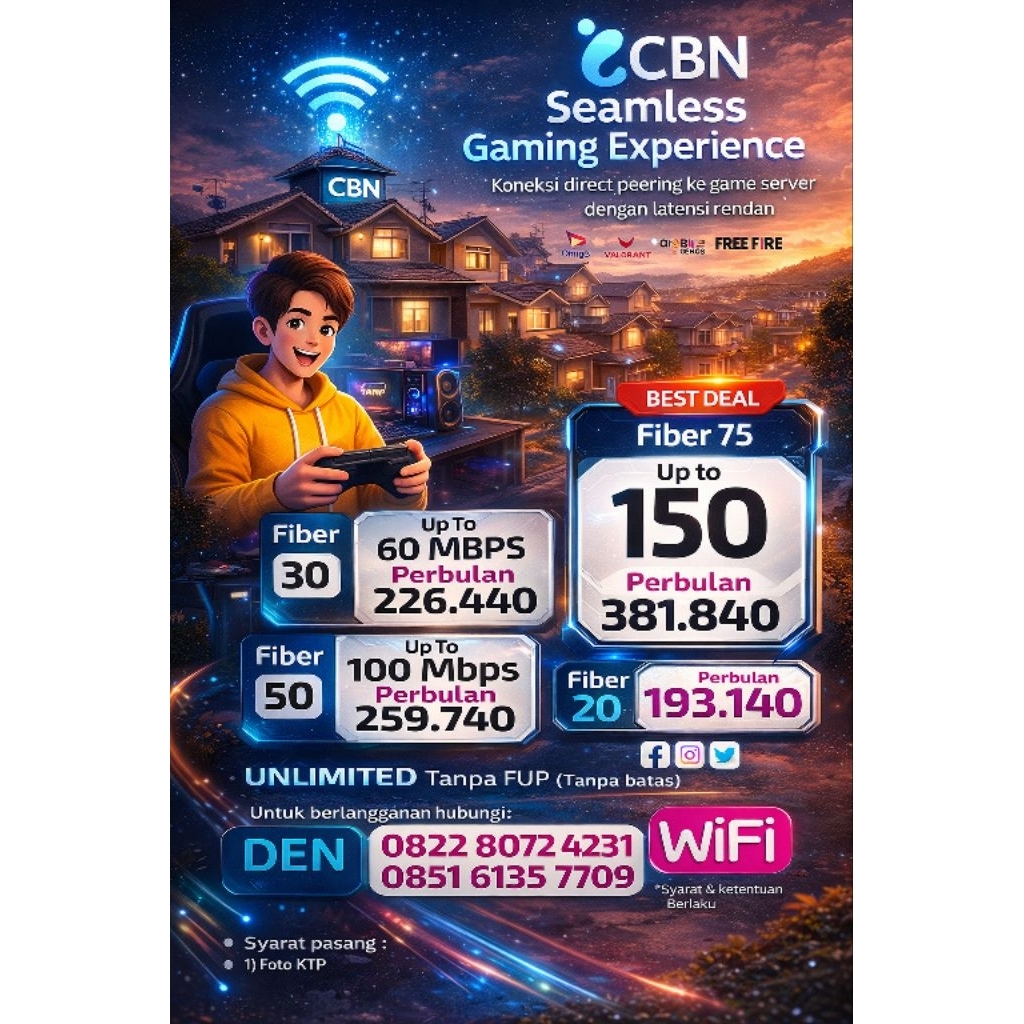 Pasang Wifi CBN FIBER PALEMBANG (50Mbps-100Mbps)