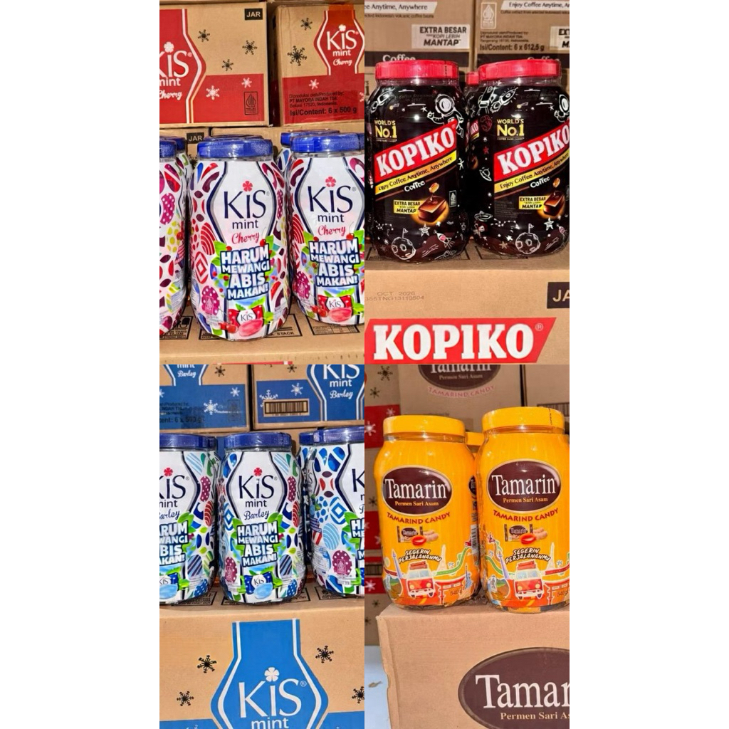 (KARTON) Permen Toples Jar - KOPIKO - KIS - RELAXA - TAMARIN - FRUZZ - BLASTER (1 Karton Isi 6 Jar)