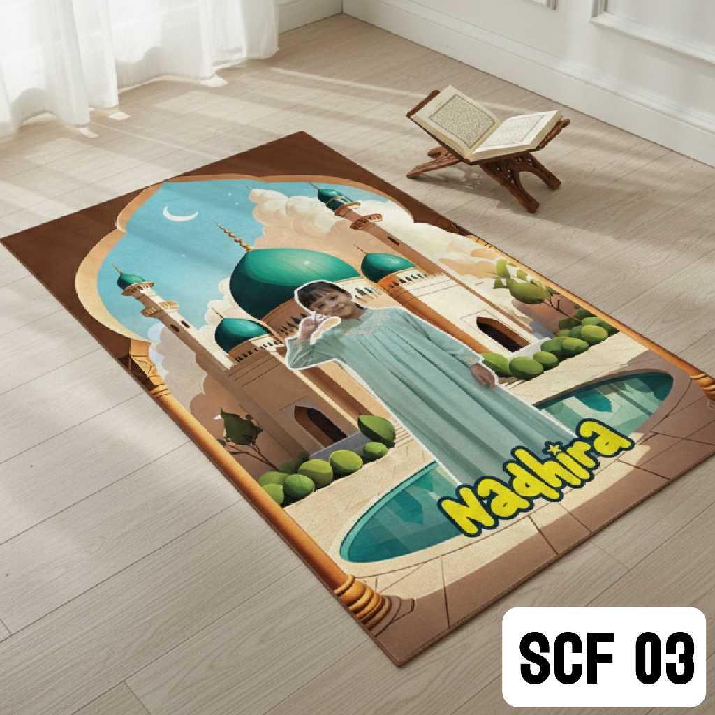 Sajadah Anak custome foto dan nama gambar karakter lucu dan unik