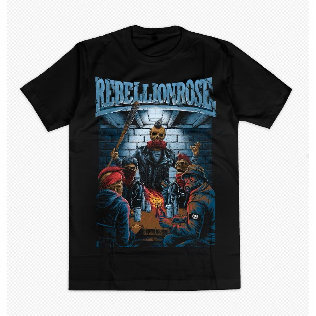 Rebellion Rose Original Kaos Band Katun Hitam