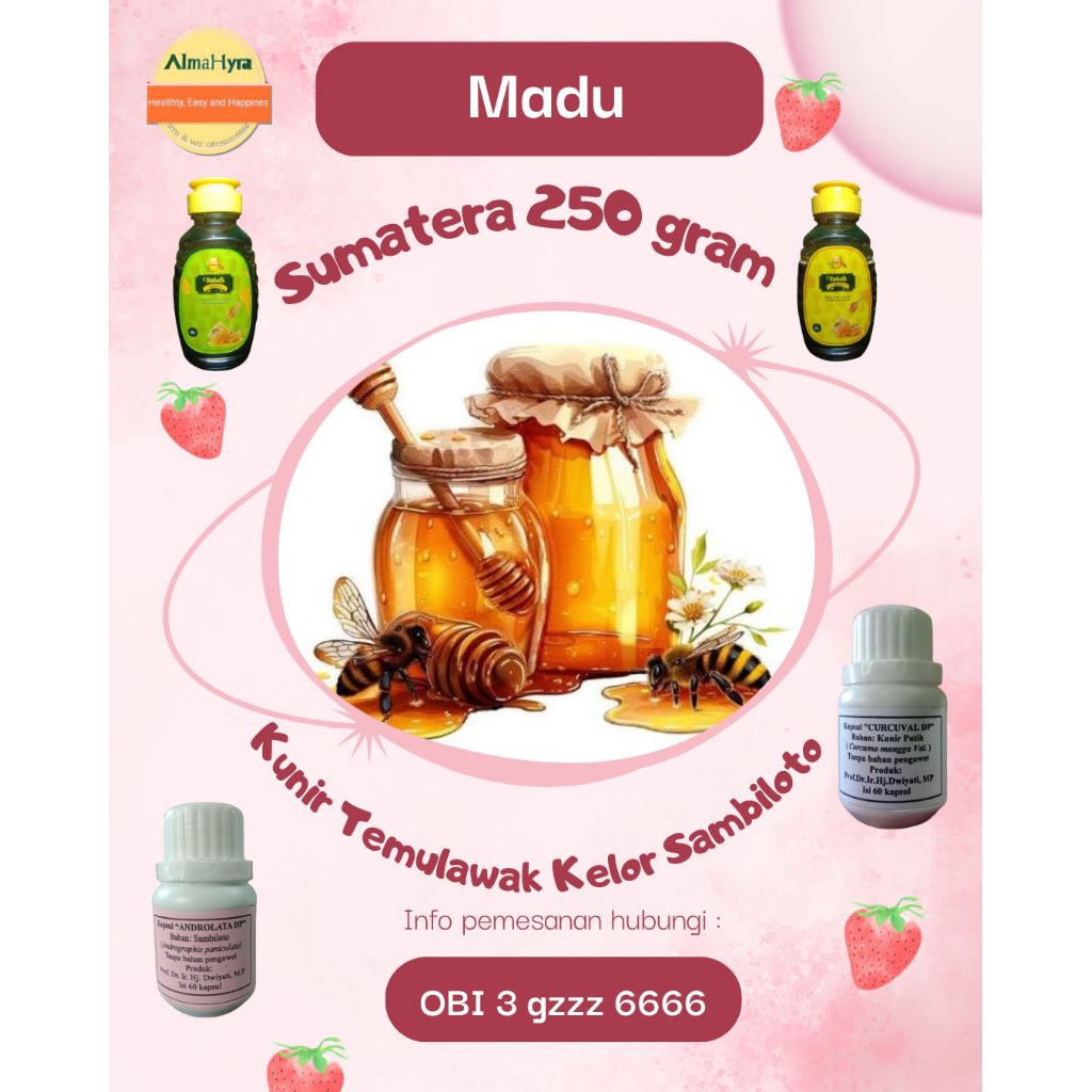 Madu Sumatera 250gr + Kunir Hitam + Kunir Putih + Kelor + Temulawak + Sambiloto + Kunir Kuning isi 6
