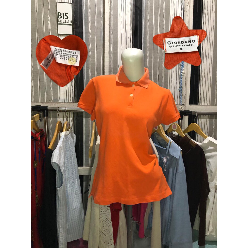 kaos kerah polo GIORDANO press body fitted ori brand preloved atasan oren