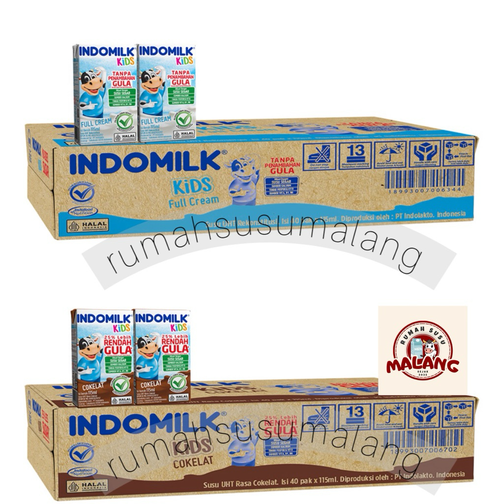 Indomilk Susu UHT Fullcream/Cokelat Less Sugar 115ml x 40pcs (1Karton)