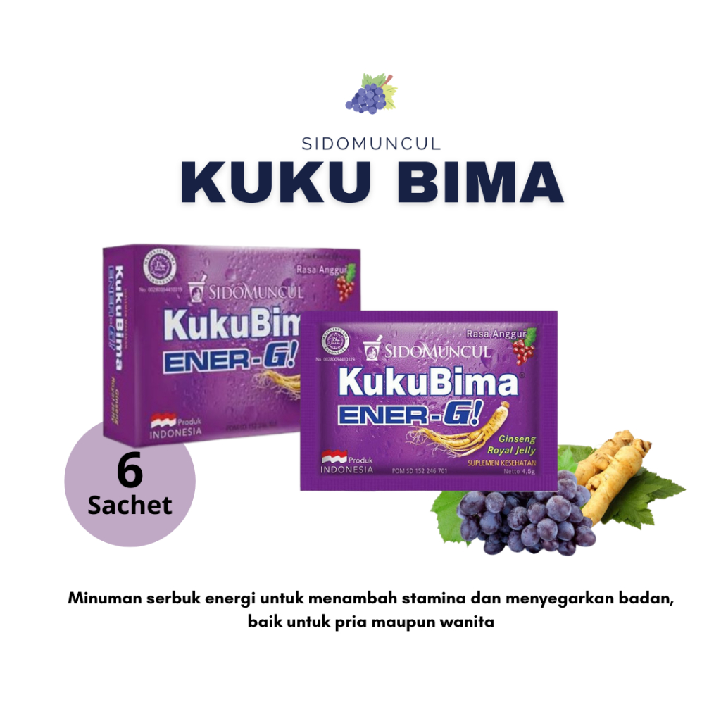 Kuku Bima Ener-G Vit C1000 Anggur 6 Sachet Panax Gingseng Caffeine Royal Jelly Honey Vitamin B2 Vita