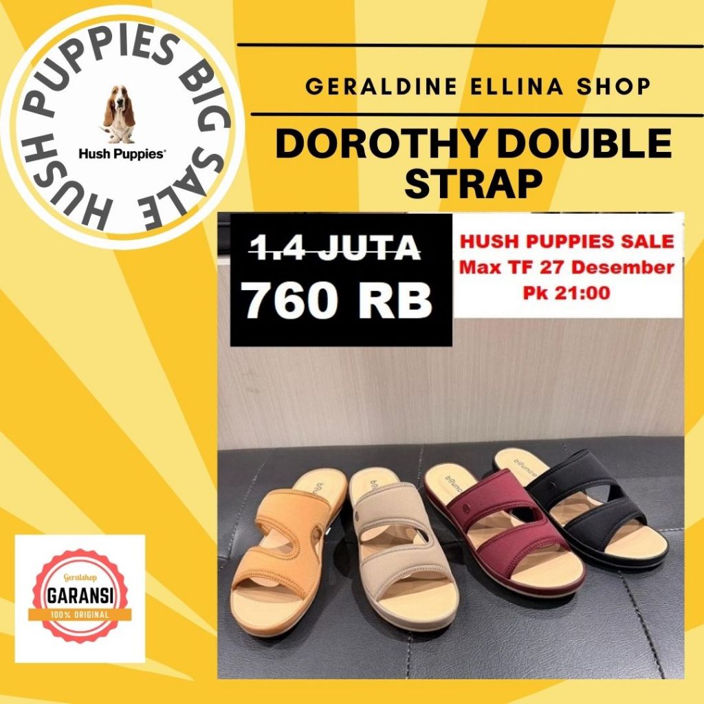 Sandal Wanita Hush puppies DOROTHY DOUBLE STRAP 100% Original