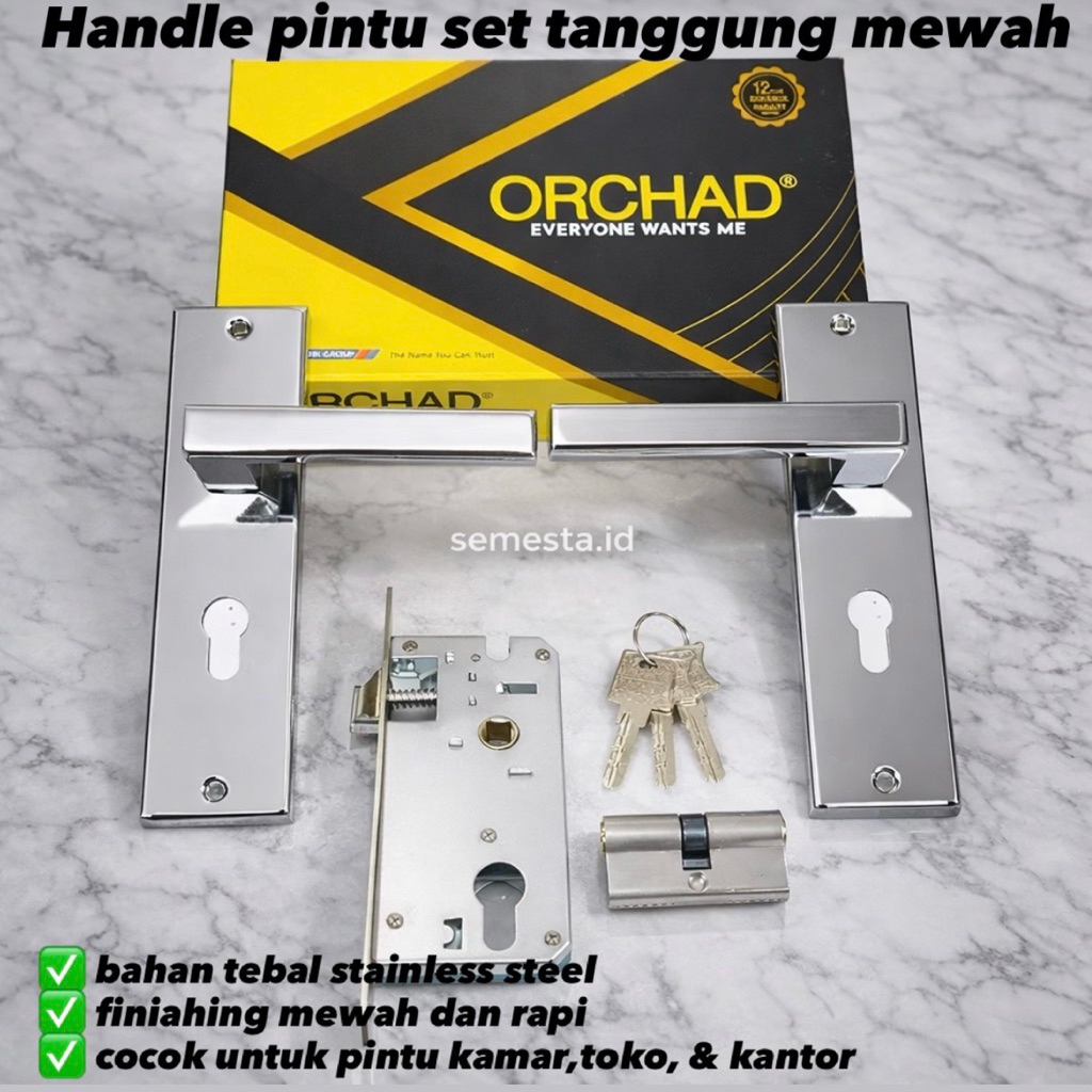 Handle Gagang Kunci Pintu Tanggung/Sedang Set Orchad  Putih Minimalis | Kunci Pintu Rumah Set Minima