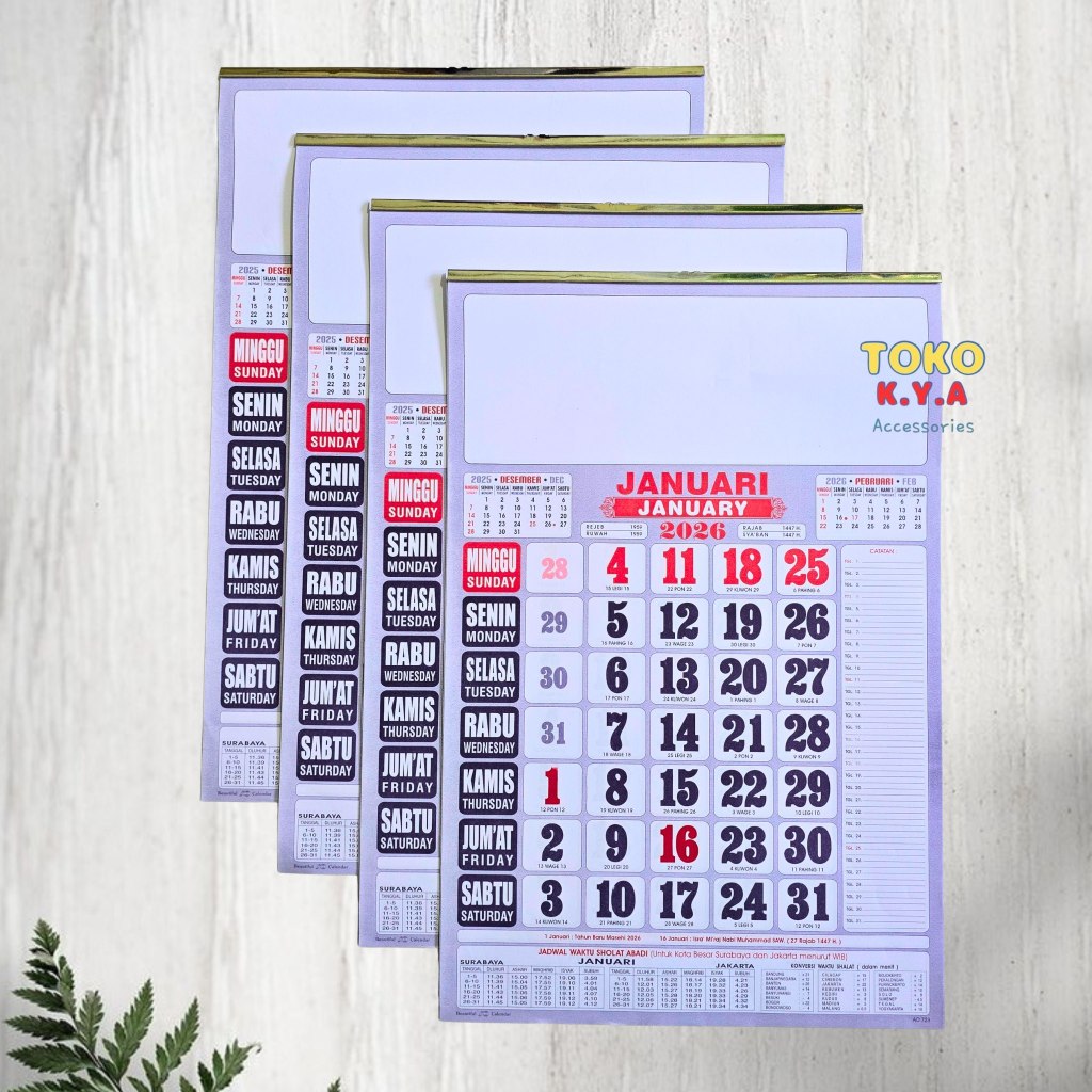 KALENDER DINDING KERJA TERBARU 2026/ KALENDER KERJA AO723 TAHUN 2026
