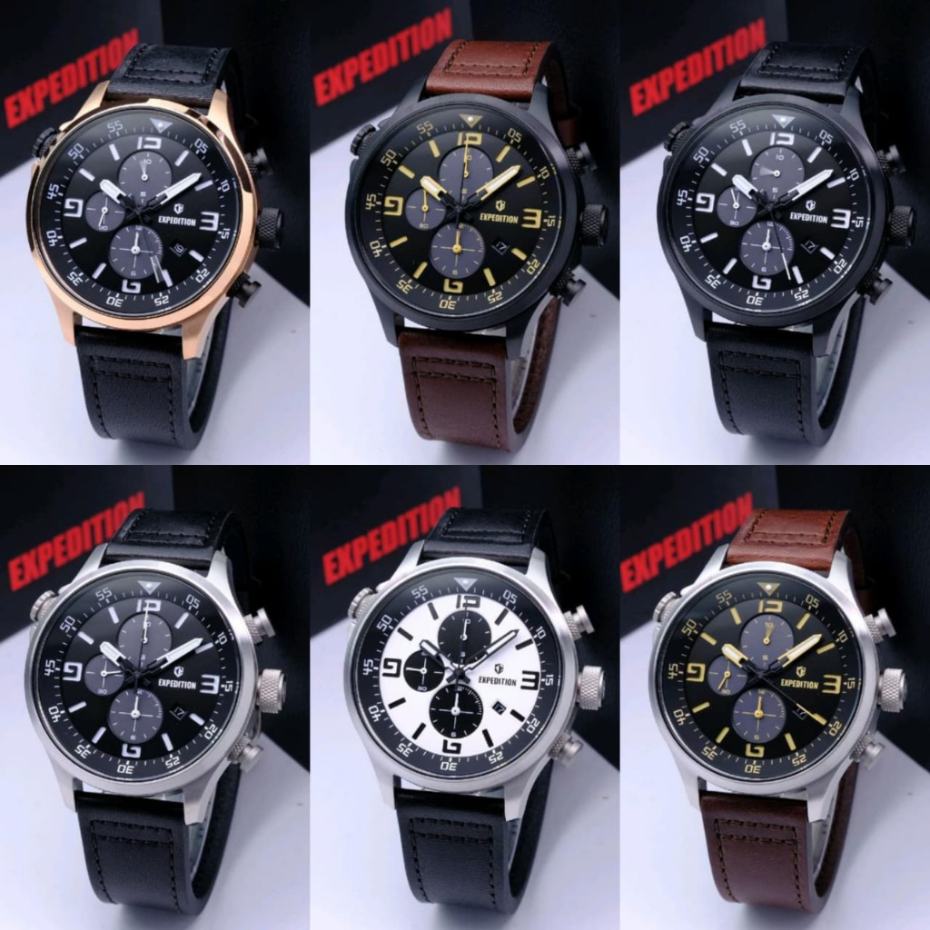 JAM TANGAN PRIA EXPEDITION E 6789 E6789 / E 6318 E6318 BLACK BROWN LEATHER ORIGINAL