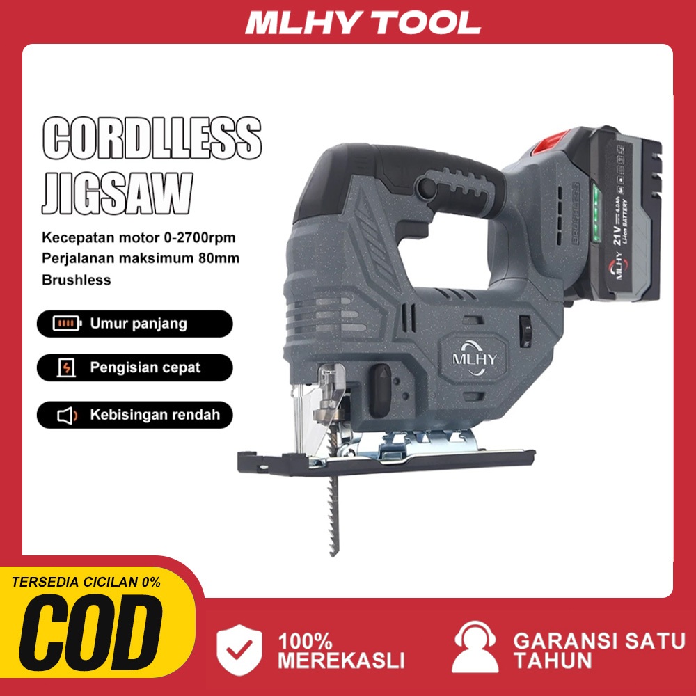 MLHY Cordless Kekuatan Tinggi Mesin Mesin Gergaji Jigsaw Cordless Kayu Electric Jigsaw Brushless mot