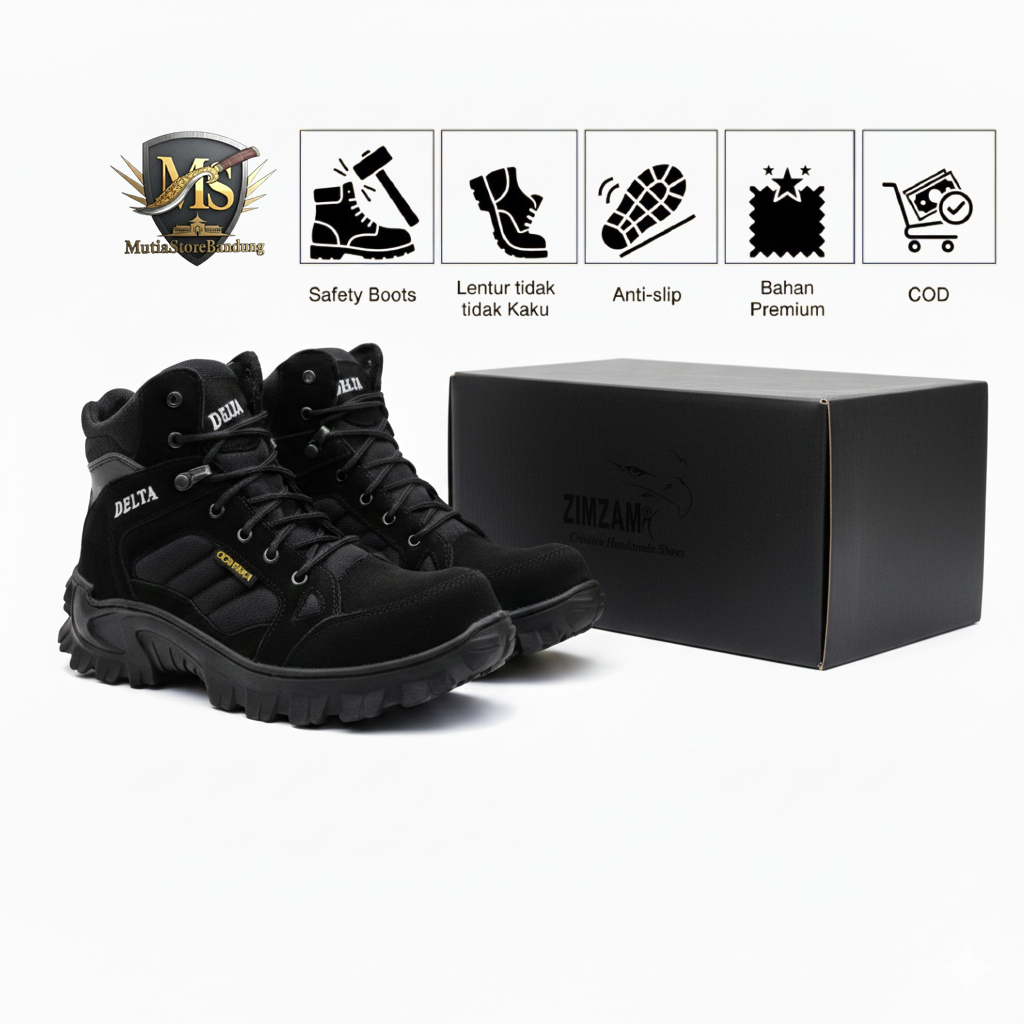 SEPATU DELTA PENDEK HITAM SEPATU SAFETY PRIA SEPATU DELTA FALCON BOOTS LOW