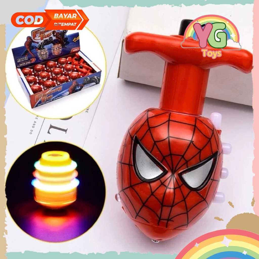 Yestoys Mainan Edukasi Gasing Spiderman Karakter Lampu LED Musik Mainan Gangsing spiderman Flashing 