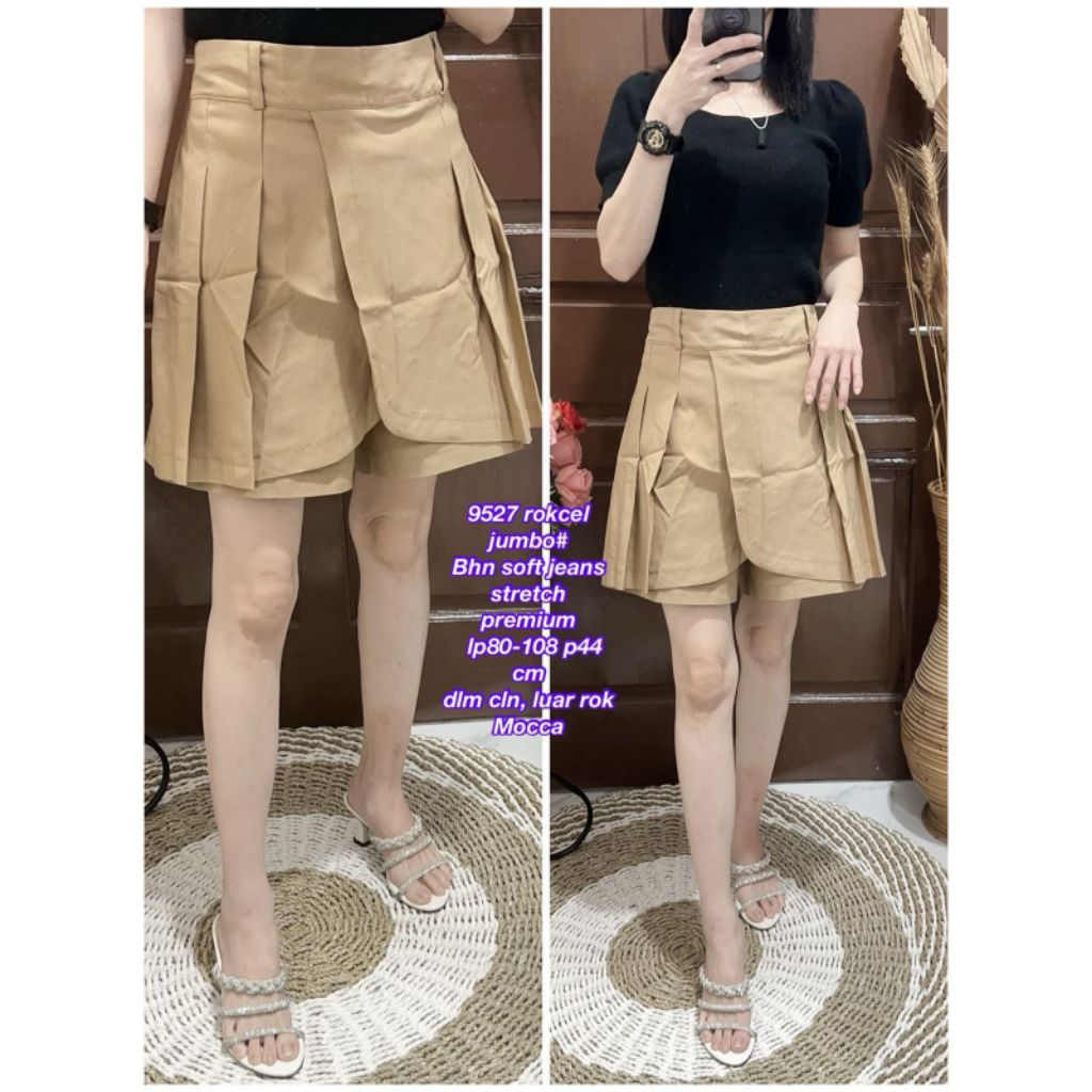 9527 Rok Celana Skort Soft Jeans Stretch Wanita Korean Style Jumbo/BigSize