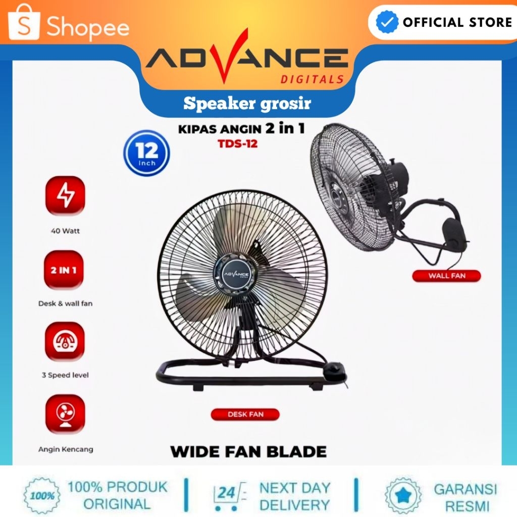 Kipas Angin Advance TDS-12 2in1Kipas Dinding dan Meja Kipas Angin 12 inch