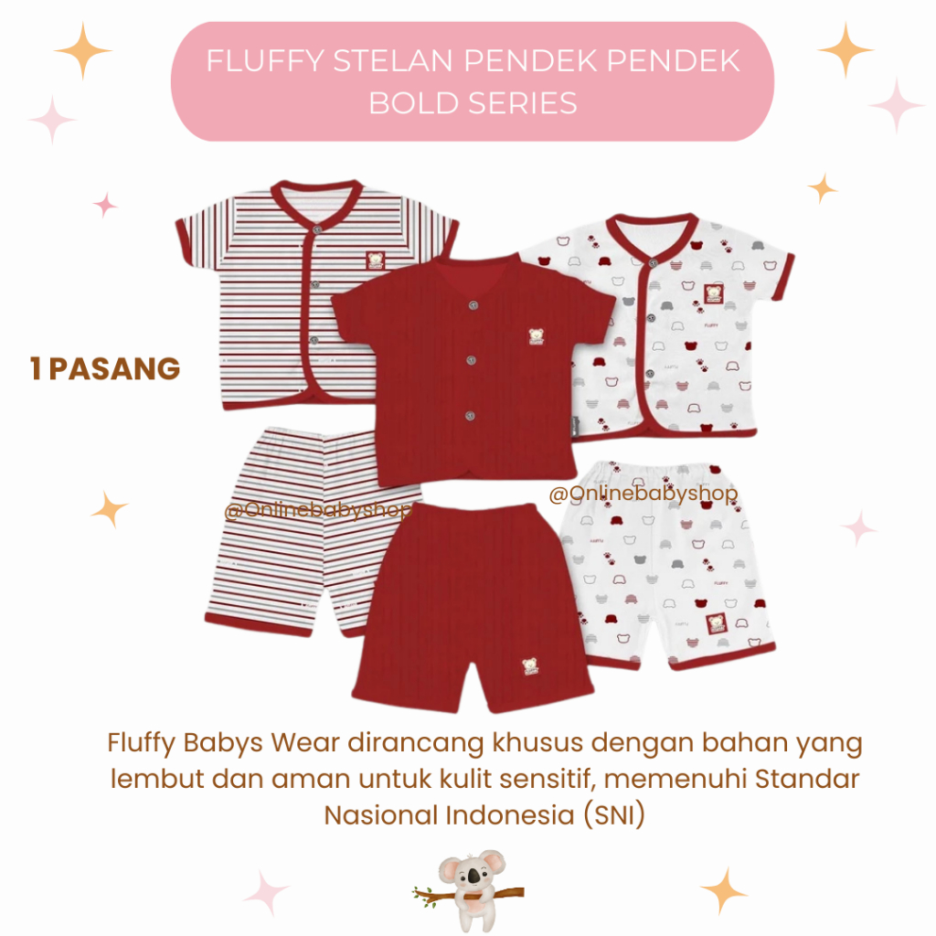 FLUFFY Stelan Baju Pendek Pendek BOLD (1 Pasang) SBD3SB RED